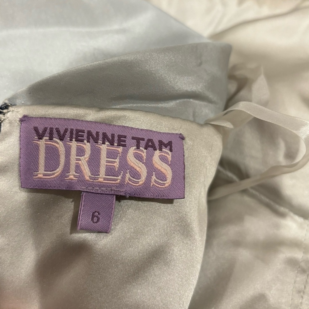 90s SILK VIVIENNE TAM STRAPLESS PLEATED BODICE TAFFETA DRESS FIT & FLARE SZ 6 - Picture 12 of 15